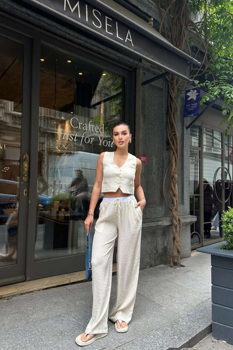 ONE COLOR VEST+TROUSERS WOMEN SET CREAM/KREM - 5