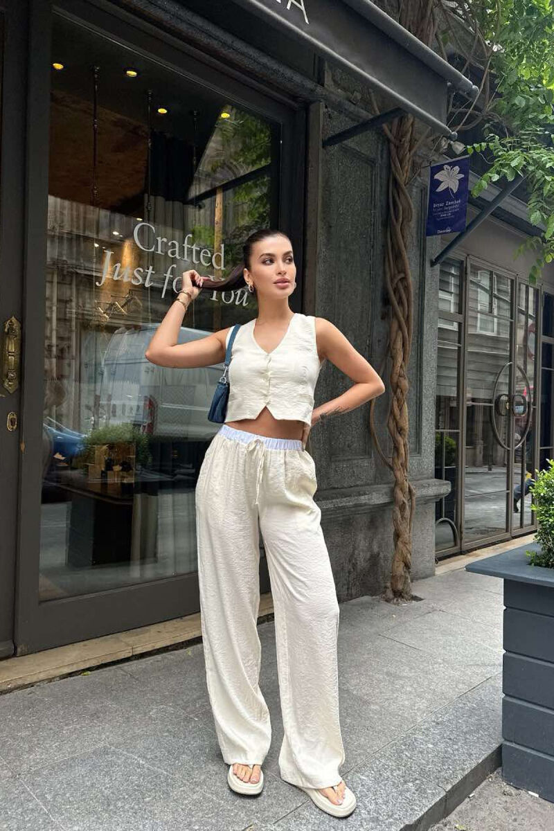 ONE COLOR VEST+TROUSERS WOMEN SET CREAM/KREM - 6