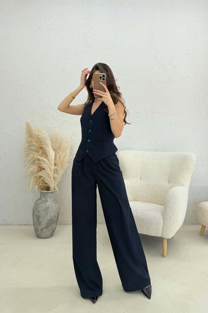 ONE COLOR VEST+TROUSERS WOMEN SET DARK BLUE/BEE - 1