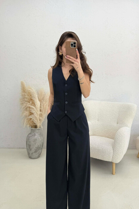 ONE COLOR VEST+TROUSERS WOMEN SET DARK BLUE/BEE - 3