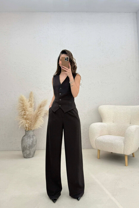 ONE COLOR VEST+TROUSERS WOMEN SET DARK BROWN/KAE 