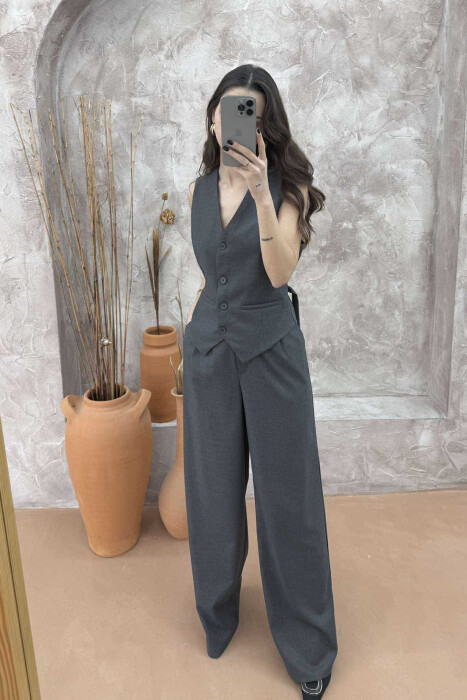 ONE COLOR VEST+TROUSERS WOMEN SET DARK GREY/GEE 