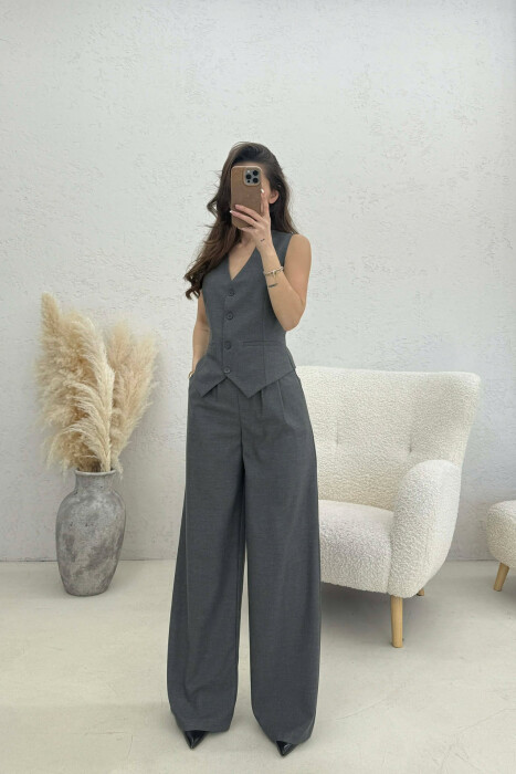 ONE COLOR VEST+TROUSERS WOMEN SET DARK GREY/GEE - 1