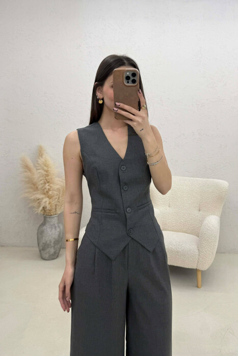 ONE COLOR VEST+TROUSERS WOMEN SET DARK GREY/GEE - 2