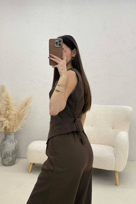 ONE COLOR VEST+TROUSERS WOMEN SET LIGHT BROWN/KAZB - 2