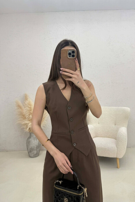 ONE COLOR VEST+TROUSERS WOMEN SET LIGHT BROWN/KAZB - 3
