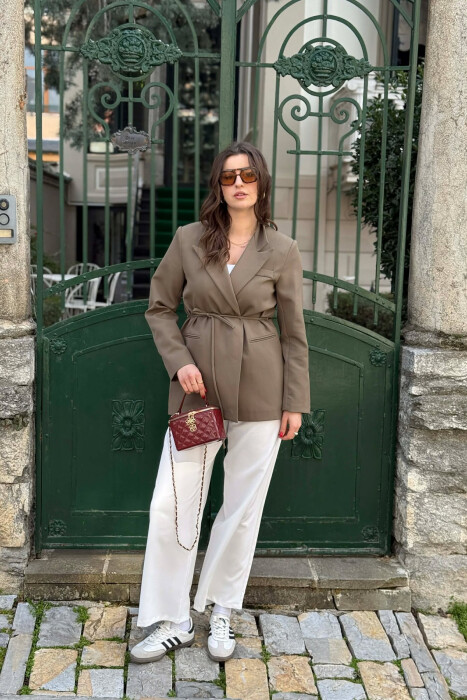 ONE COLOR WAIST LACING FAKE POCKETS CLASSIC WOMAN JACKET OLIVE/ULLI - 2