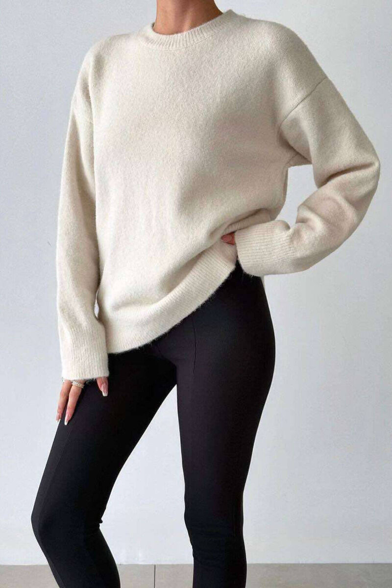 ONE COLOR WARM ROUND NECK WOMEN SWEATER CREAM/KREM - 2