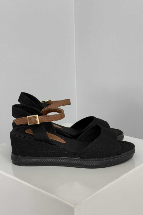 ONE COLOR WEDGE WOMEN SANDALS BLACK/ E ZEZE - 4