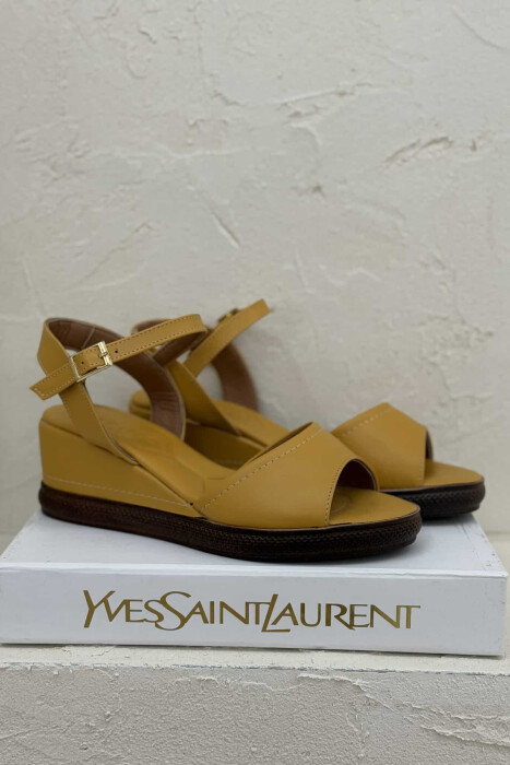 ONE COLOR WEDGE WOMEN SANDALS MUSTARD/MUSTARDE - 4