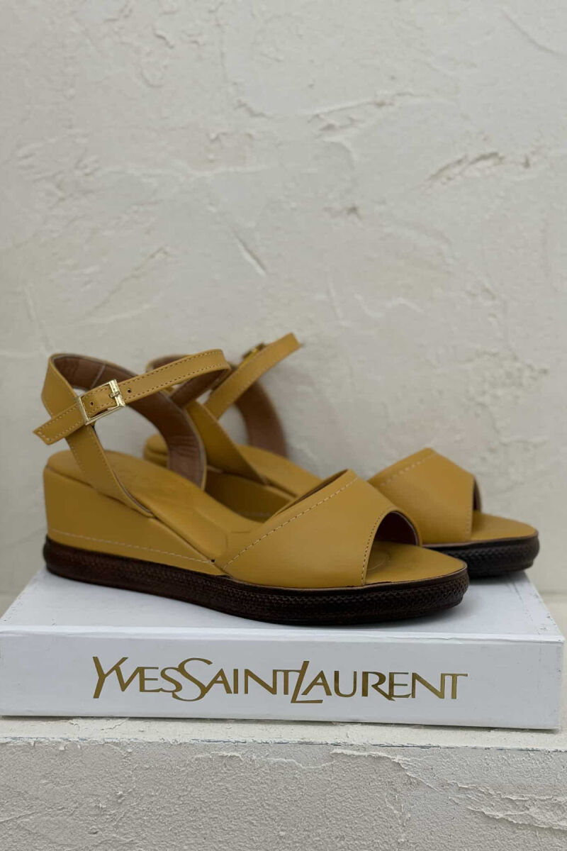 ONE COLOR WEDGE WOMEN SANDALS MUSTARD/MUSTARDE - 4