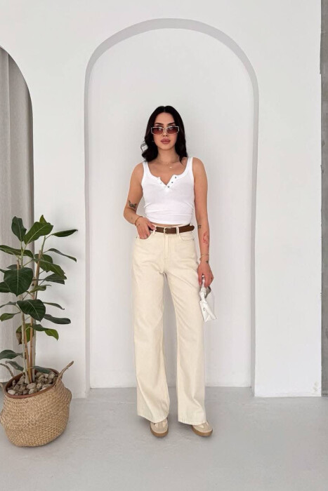 XHINSE TE GJERA NJE NGJYRESHE ME DETAJIN E RRIPIT PER FEMRA NE NGJYRE KREM - KLAUDIO FASHION