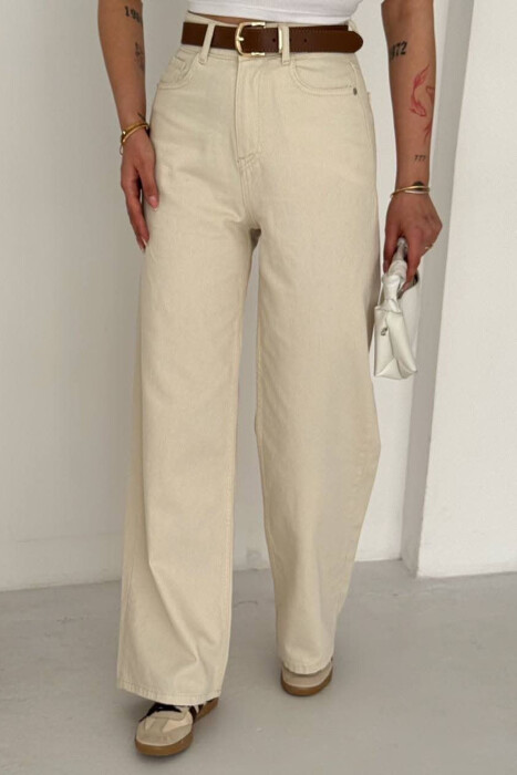 ONE COLOR WIDE LEG BELT DETAIL WOMAN JEANS CREAM/KREM - 2