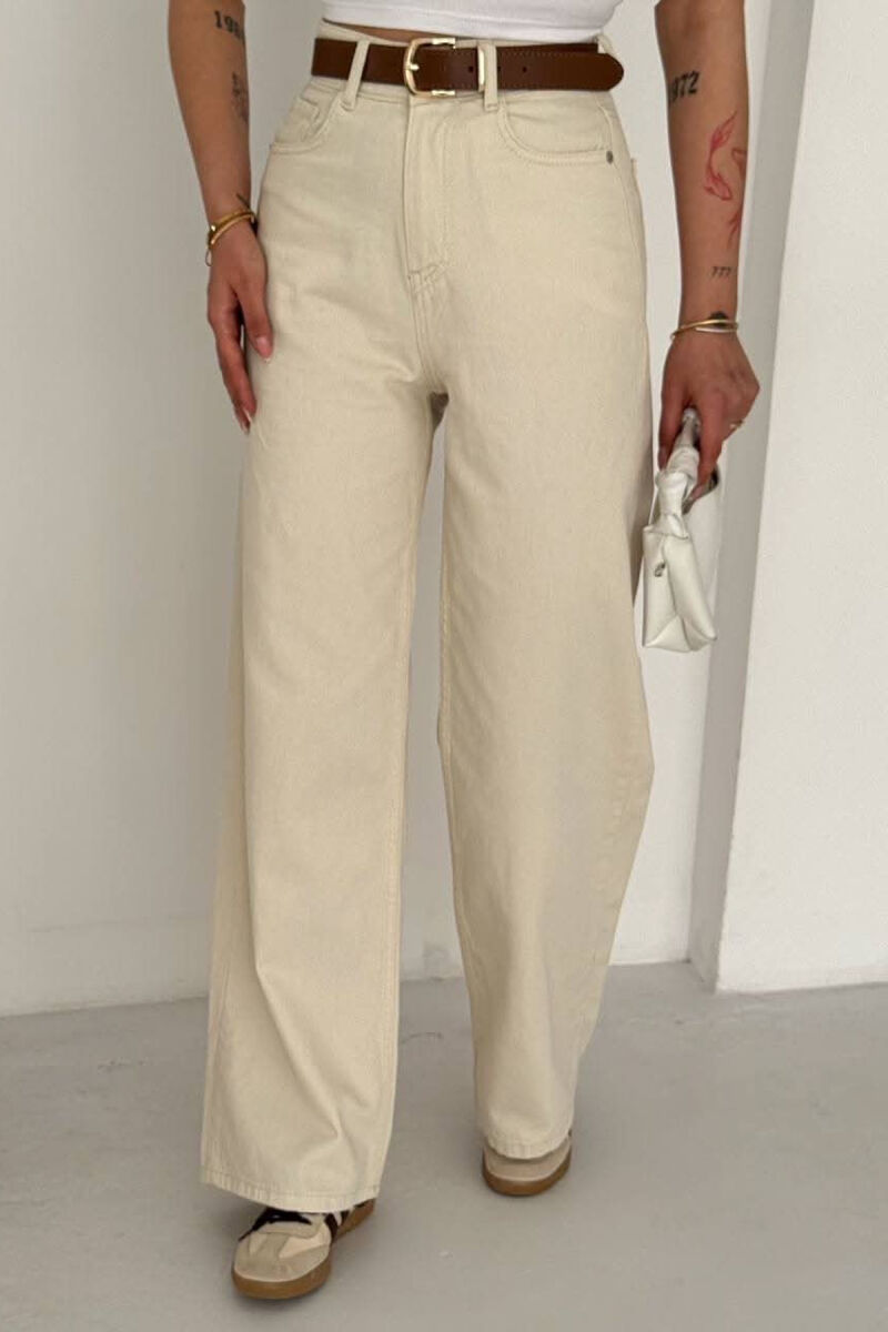 ONE COLOR WIDE LEG BELT DETAIL WOMAN JEANS CREAM/KREM - 2