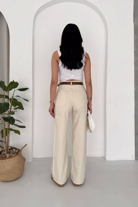 ONE COLOR WIDE LEG BELT DETAIL WOMAN JEANS CREAM/KREM - 3