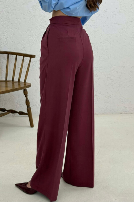 ONE COLOR WIDE LEG BELT WOMEN TROUSERS BURGUNDY/VISHNJE - 3