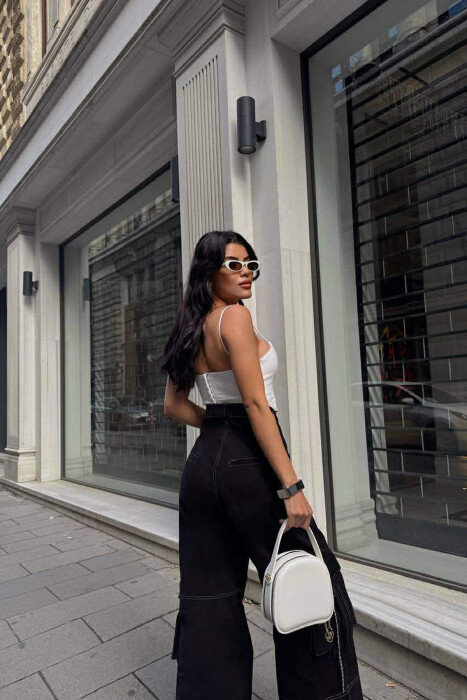 ONE COLOR WIDE LEG CARGO WOMEN JEANS BLACK/ E ZEZE - 3