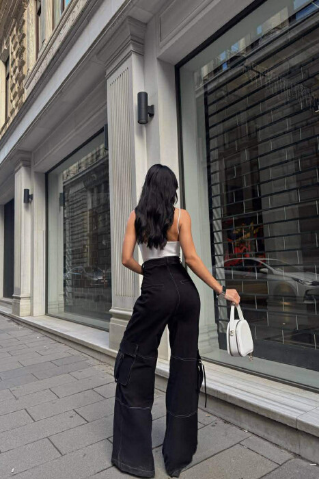 ONE COLOR WIDE LEG CARGO WOMEN JEANS BLACK/ E ZEZE - 4