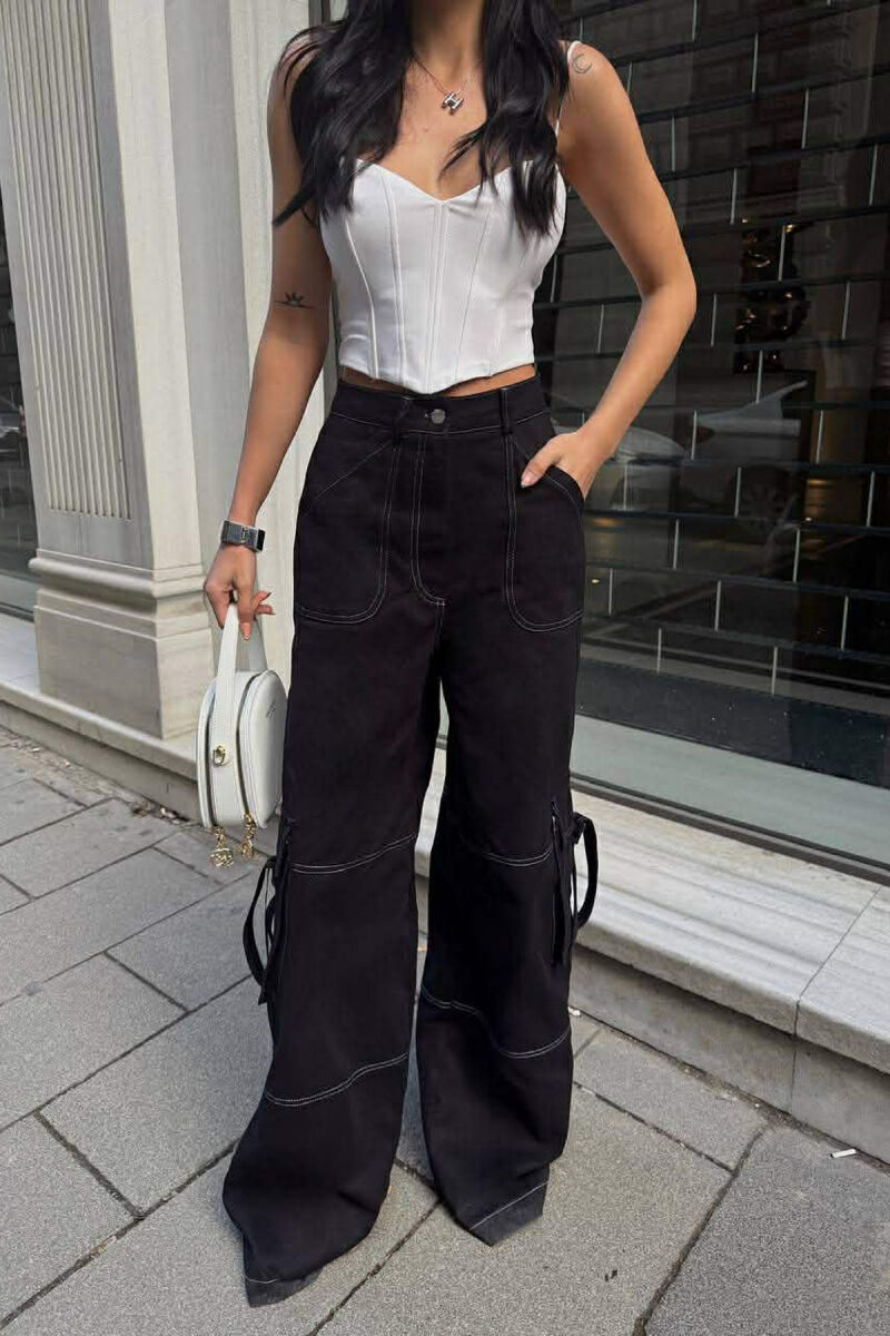 ONE COLOR WIDE LEG CARGO WOMEN JEANS BLACK/ E ZEZE - 5