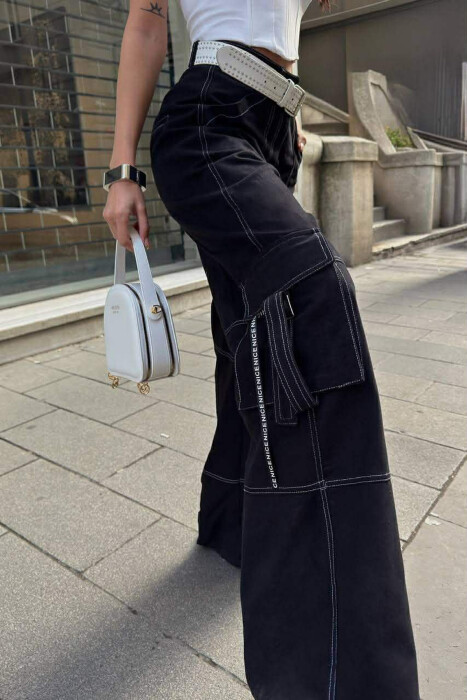 ONE COLOR WIDE LEG CARGO WOMEN JEANS BLACK/ E ZEZE - 6