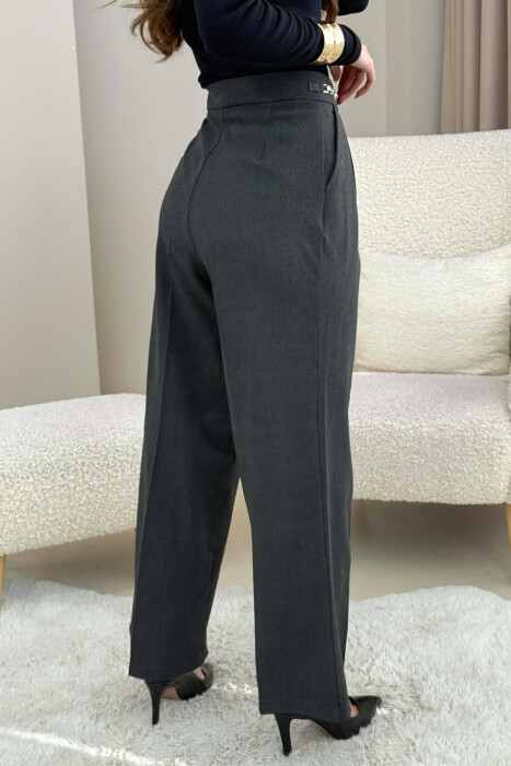 ONE COLOR WIDE LEG CHAIN DETAILS WOMEN TROUSERS DARK GREY/GEE - 4