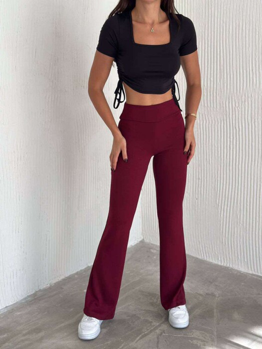 WIDE LEG EALSTIC WAIST WOMEN SWEATPANTS IN BURGUNDY COLOR 