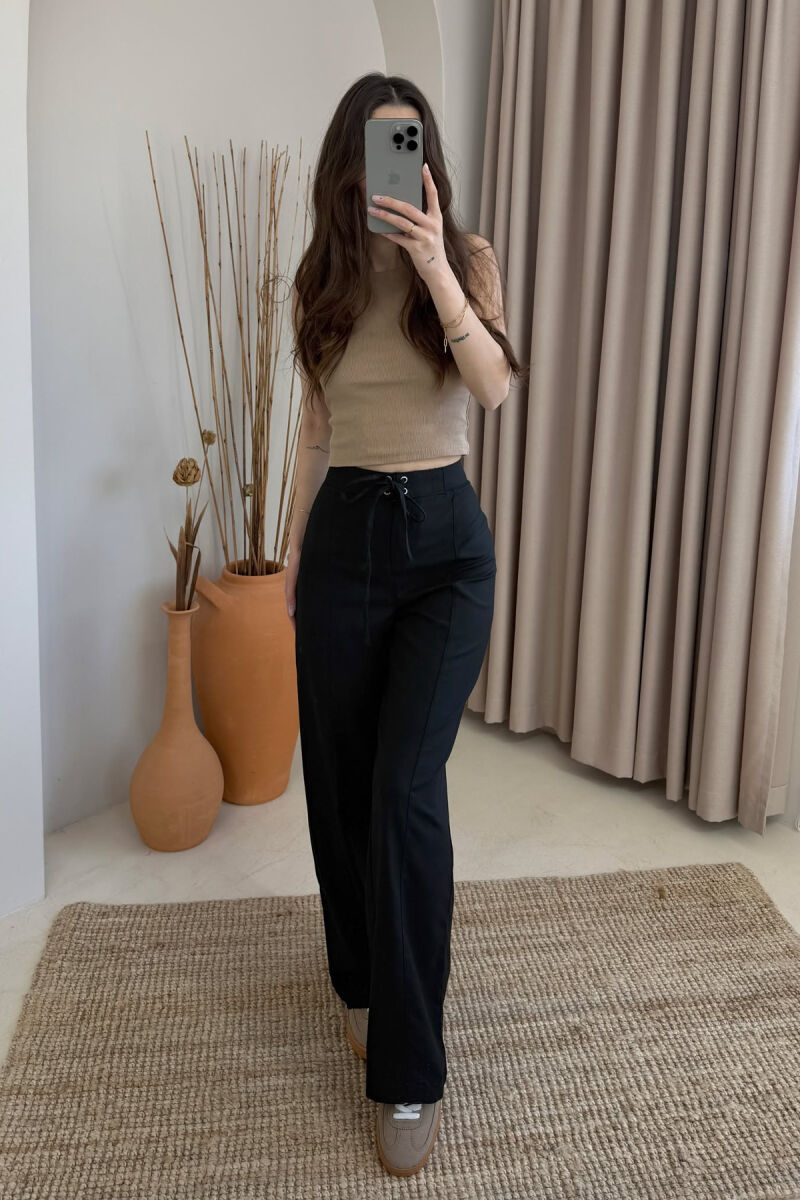 ONE COLOR WIDE LEG LACING WOMEN TROUSERS BLACK/ E ZEZE - 5