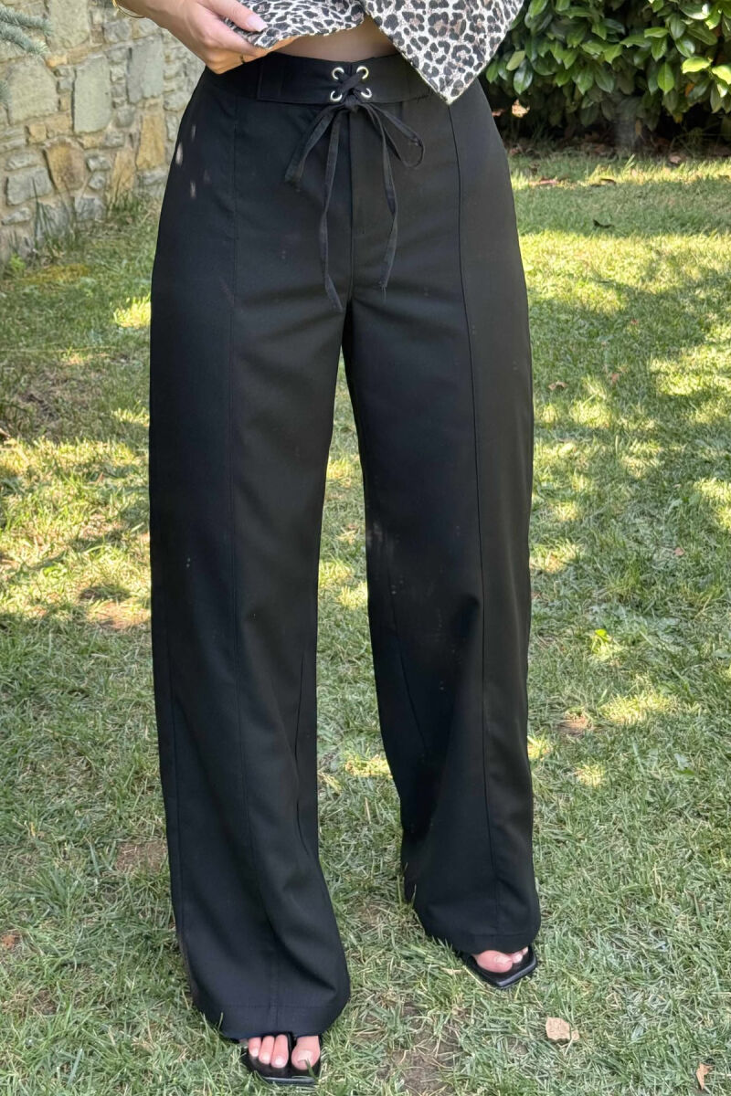 ONE COLOR WIDE LEG LACING WOMEN TROUSERS BLACK/ E ZEZE - 3