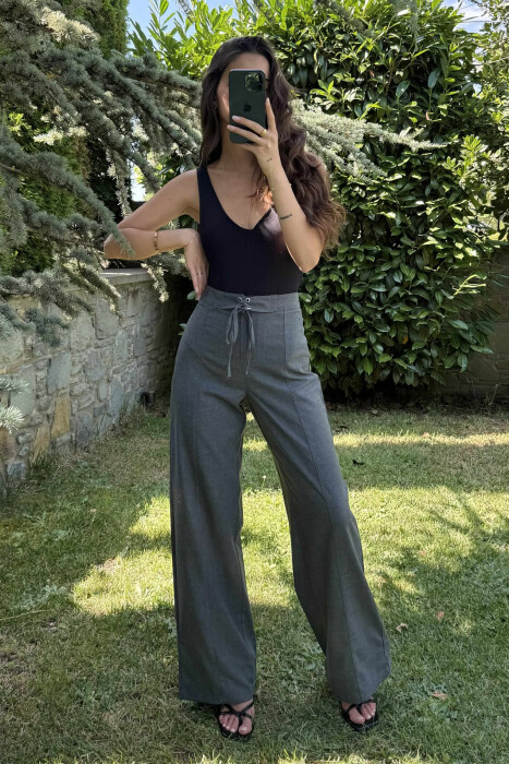 ONE COLOR WIDE LEG LACING WOMEN TROUSERS DARK GREY/GEE 