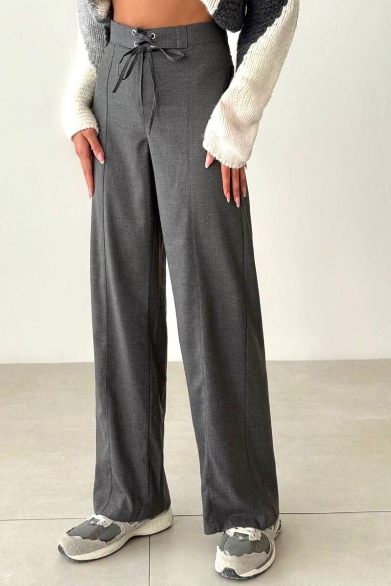 ONE COLOR WIDE LEG LACING WOMEN TROUSERS DARK GREY/GEE - 6