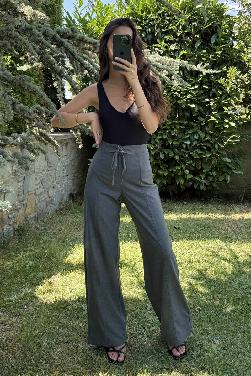 ONE COLOR WIDE LEG LACING WOMEN TROUSERS DARK GREY/GEE - 1