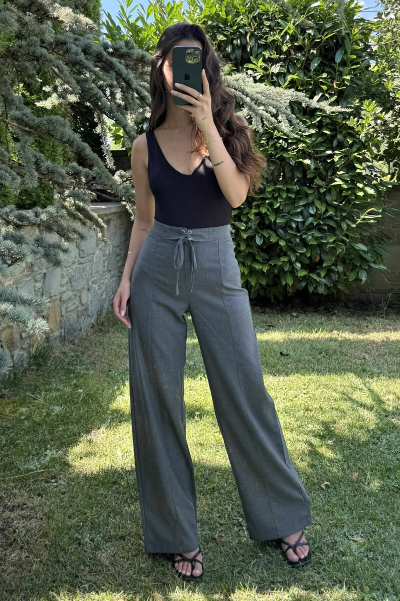 ONE COLOR WIDE LEG LACING WOMEN TROUSERS DARK GREY/GEE - 3