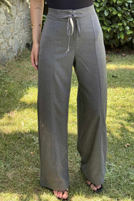 ONE COLOR WIDE LEG LACING WOMEN TROUSERS DARK GREY/GEE - 4