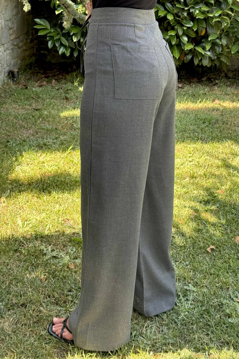 ONE COLOR WIDE LEG LACING WOMEN TROUSERS DARK GREY/GEE - 5