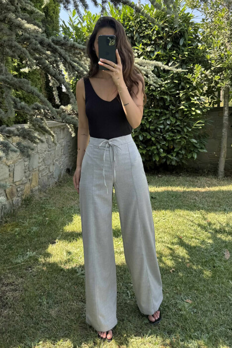 ONE COLOR WIDE LEG LACING WOMEN TROUSERS LIGHT GREY/GZ 