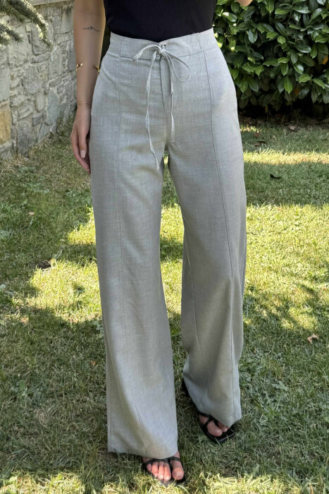 ONE COLOR WIDE LEG LACING WOMEN TROUSERS LIGHT GREY/GZ - 3