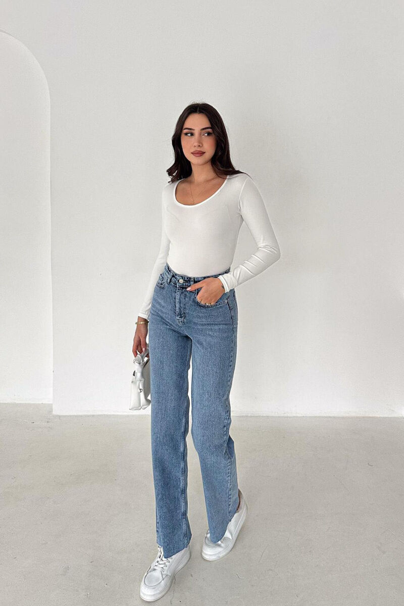 ONE COLOR WIDE LEG SIMPLE WOMAN JEANS LIGHT BLUE-LIGHT BLUE/BZ-BZ - 3