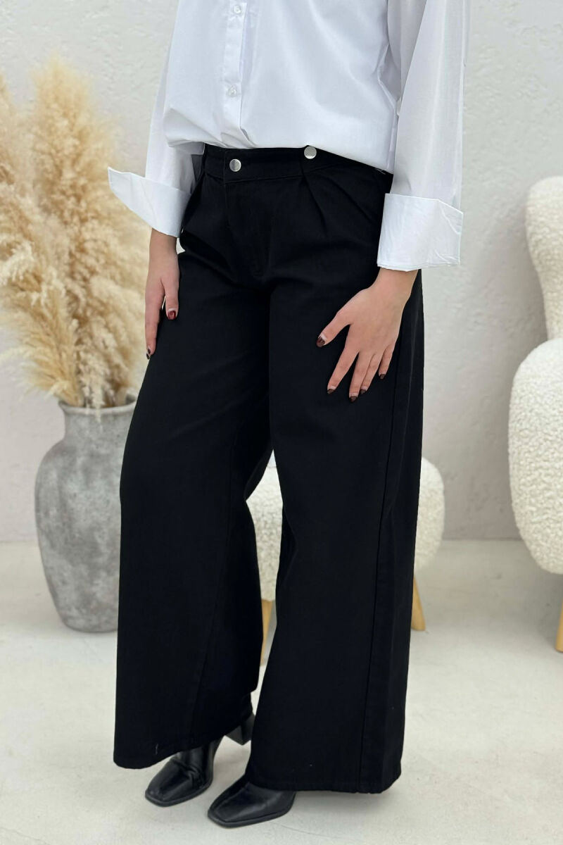 ONE COLOR WIDE LEG SIMPLE WOMEN JEANS BLACK/ E ZEZE - 3