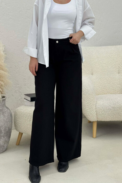 ONE COLOR WIDE LEG SIMPLE WOMEN JEANS BLACK/ E ZEZE - 4