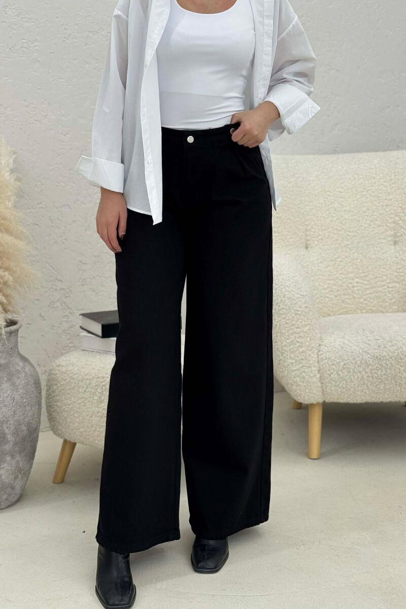 ONE COLOR WIDE LEG SIMPLE WOMEN JEANS BLACK/ E ZEZE - 4