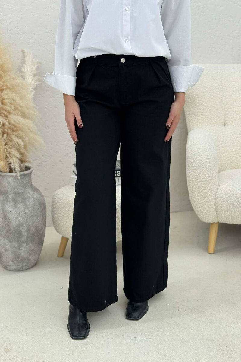 ONE COLOR WIDE LEG SIMPLE WOMEN JEANS BLACK/ E ZEZE - 5