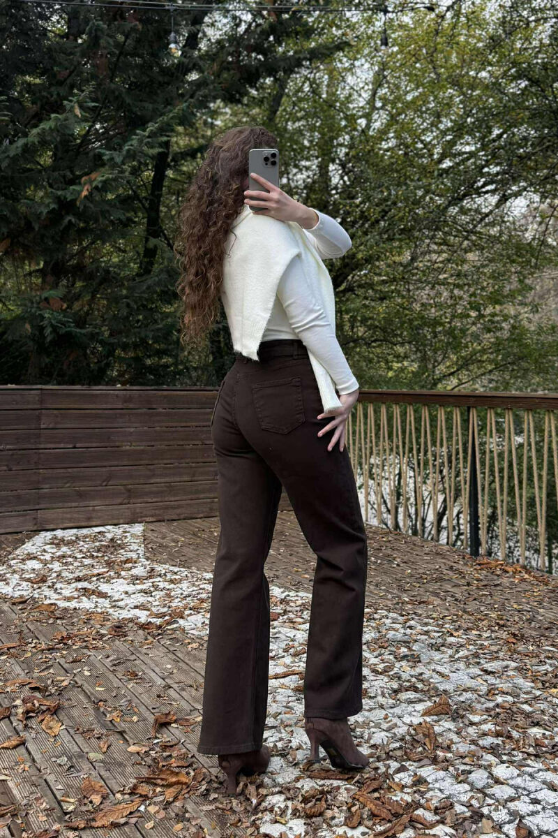 ONE COLOR WIDE LEG SIMPLE WOMEN JEANS BROWN/KAFE - 5