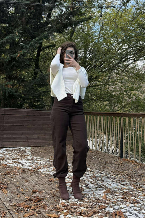 ONE COLOR WIDE LEG SIMPLE WOMEN JEANS BROWN/KAFE - 7