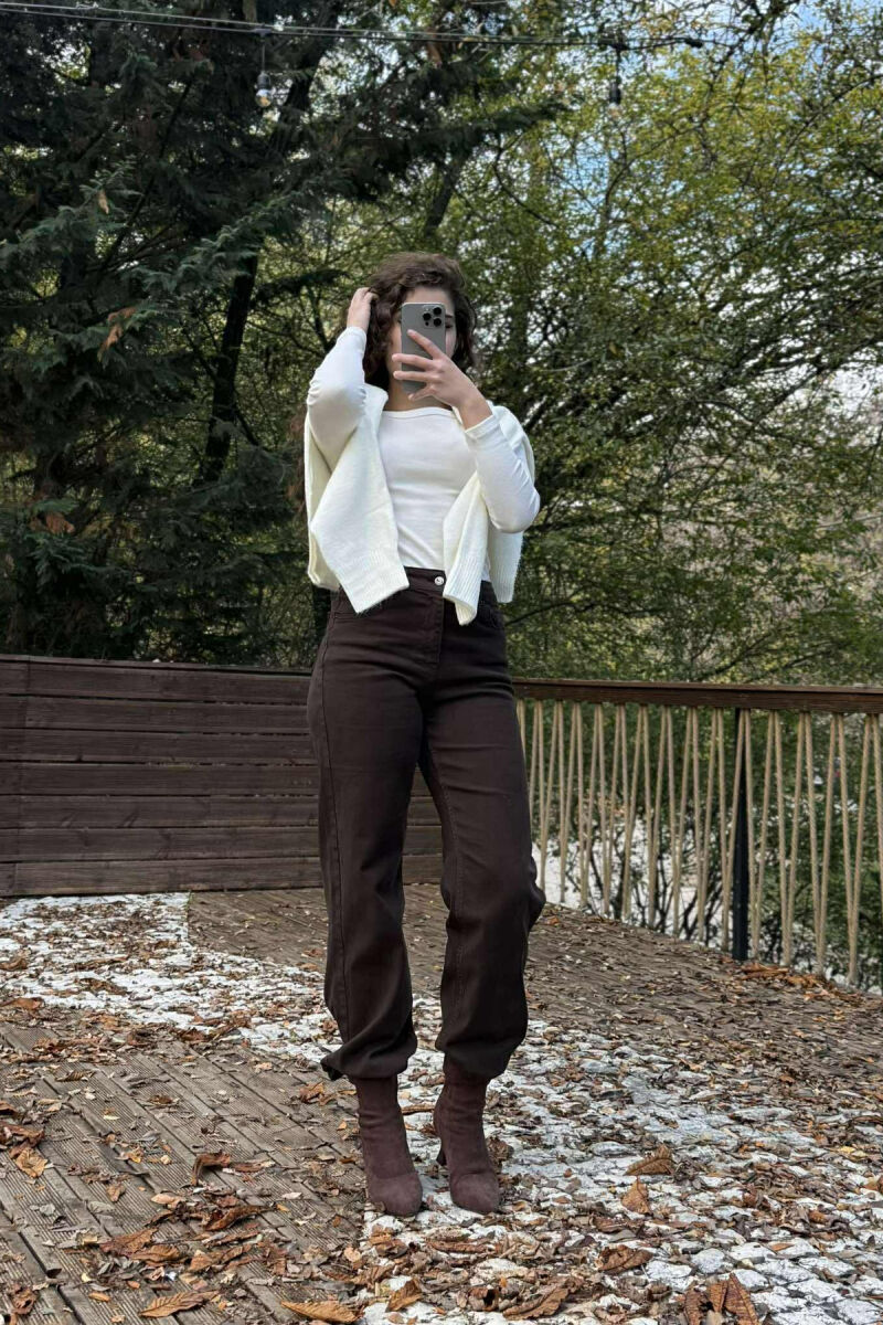 ONE COLOR WIDE LEG SIMPLE WOMEN JEANS BROWN/KAFE - 7