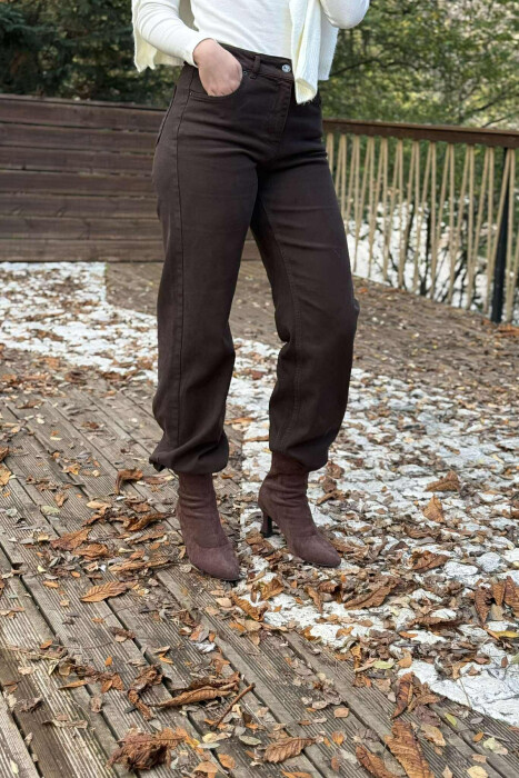 ONE COLOR WIDE LEG SIMPLE WOMEN JEANS BROWN/KAFE - 8