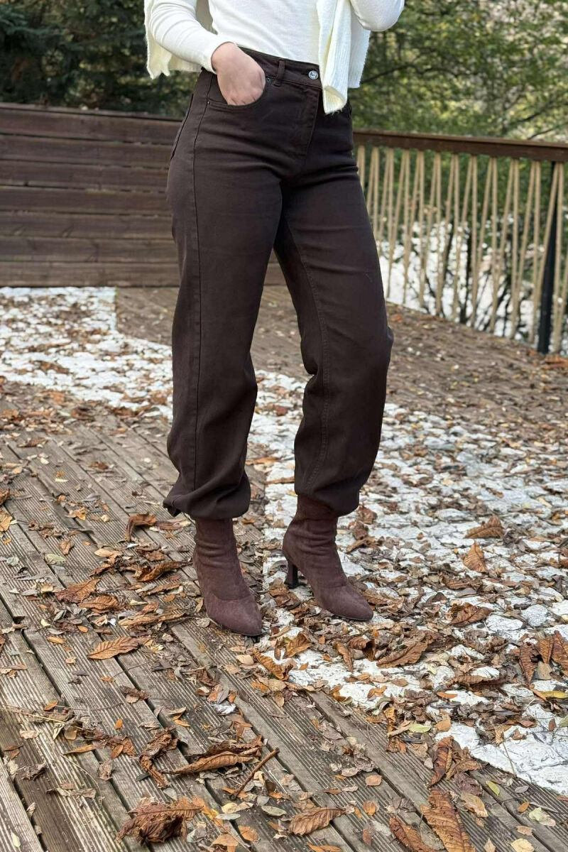 ONE COLOR WIDE LEG SIMPLE WOMEN JEANS BROWN/KAFE - 8