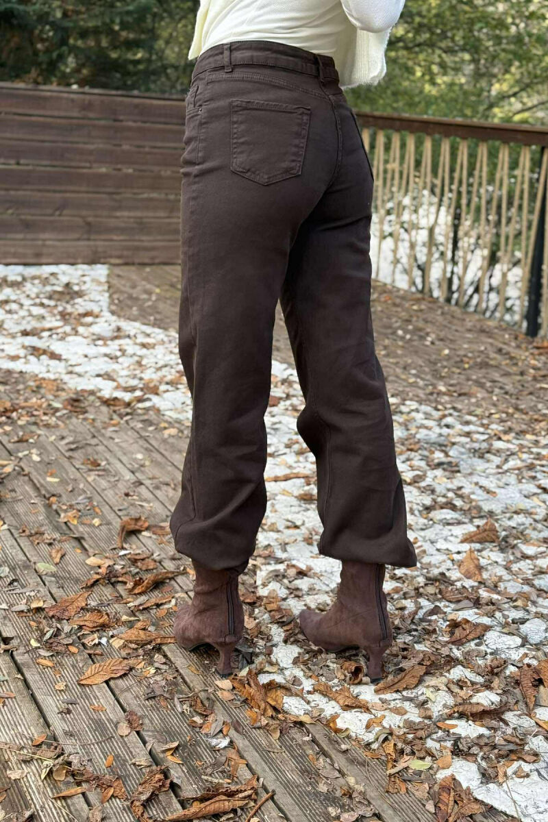 ONE COLOR WIDE LEG SIMPLE WOMEN JEANS BROWN/KAFE - 9