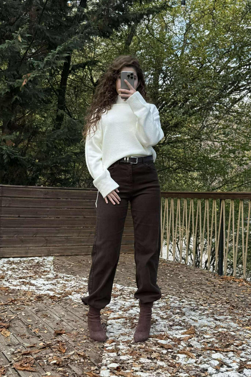 ONE COLOR WIDE LEG SIMPLE WOMEN JEANS BROWN/KAFE - 11