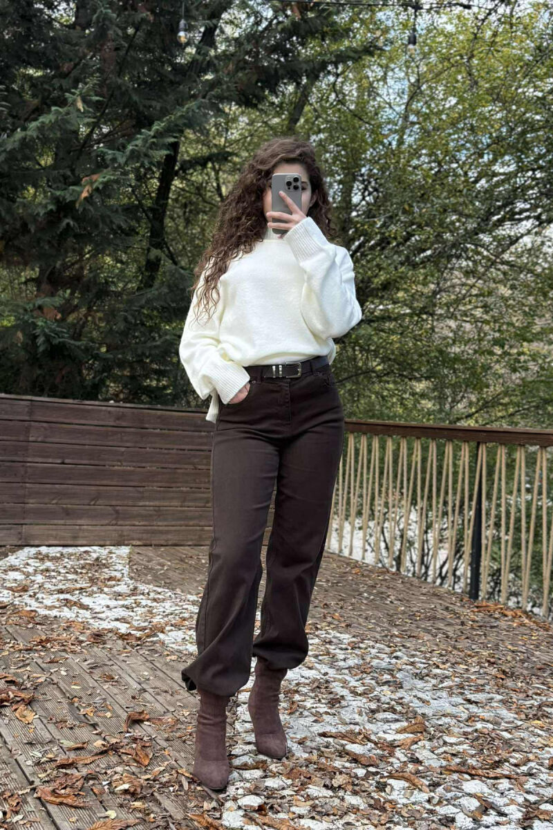 ONE COLOR WIDE LEG SIMPLE WOMEN JEANS BROWN/KAFE - 12