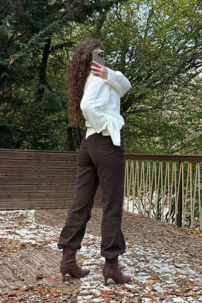 ONE COLOR WIDE LEG SIMPLE WOMEN JEANS BROWN/KAFE - 13